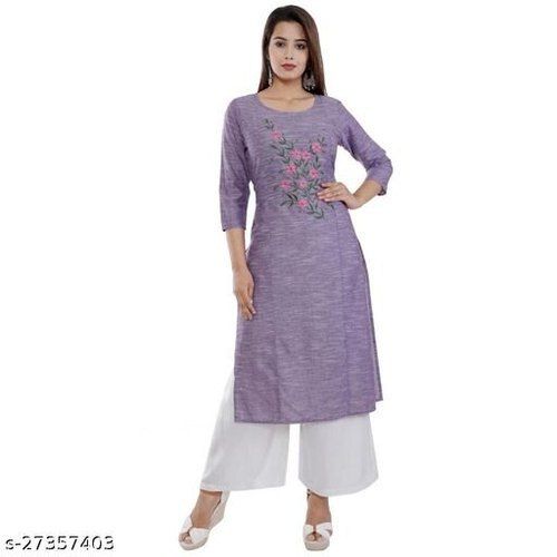  3/4 Sleeves Round Neck And Pure Cotton Fabric Formal Wear Ladies Kurtis Shelf Life: 4-5 Days