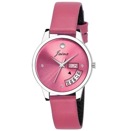 Pink Round Light Weighted Leather And Glass Jainx Analog Wrist Watch For Ladies Gender: Women