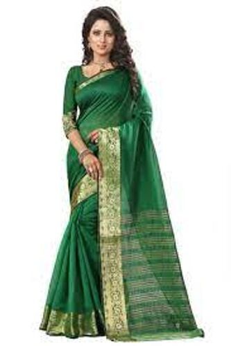 Party Wear Plain Pattern Banarasi Cotton Silk Saree