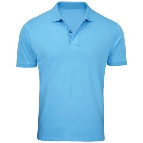 Plain Sky Blue Polo Neck Half Sleeve Breathable Skin Friendly Wrinkle Free Cotton T-Shirt For Men Gender: Male