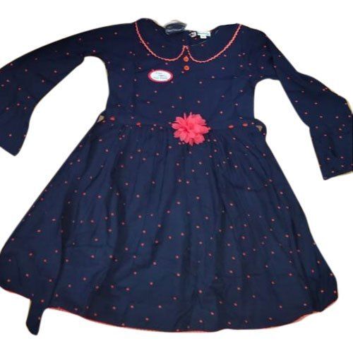 Printed Blue Round Neck Full Sleeve Designer Wear Soft Comfortable Breathable And Stylish Cotton Frock For Girl Age Group: Kids