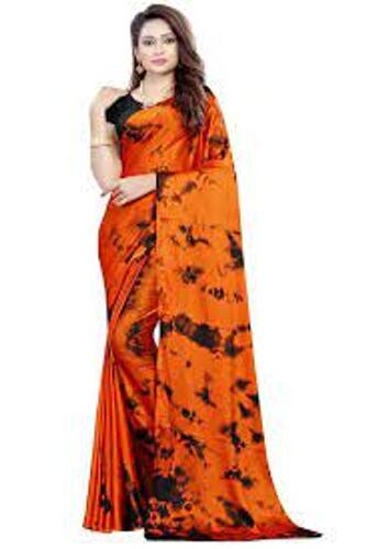 Printed Designer Orange Silk Sarees