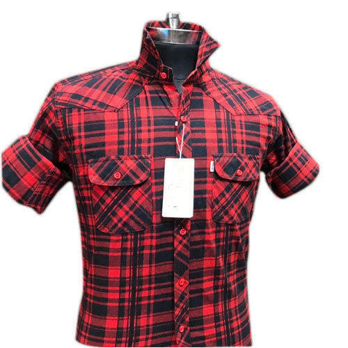 Red And Black Breathable Skin Friendly Wrinkle Free Full Sleeve Casual Wear Shirts For Men