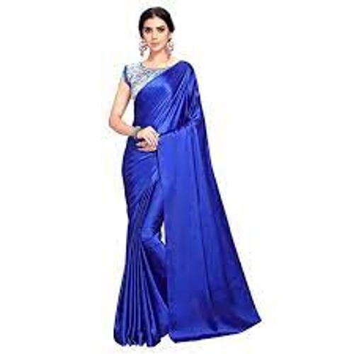 Rich Classy Amazing Looking Lovely Beautiful Shiny Blue Silk Saree