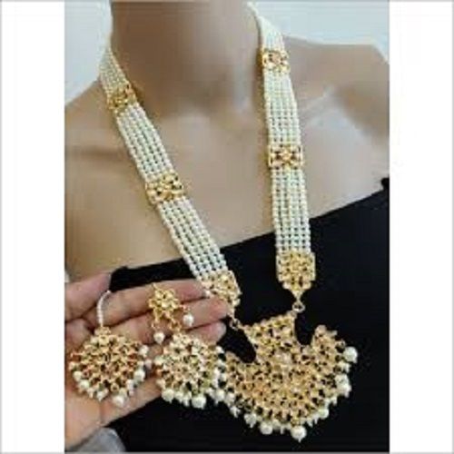 Engagement Women Attractive Skin Friendly Indian Rani Haar Pearl And Gold Necklace Set