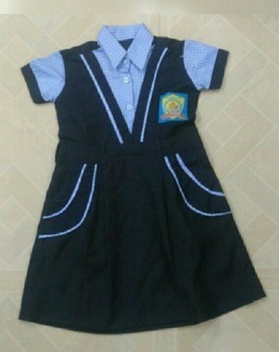 Girl Comfortable Easy To Wear Short Sleeves Blue And Black School Uniform