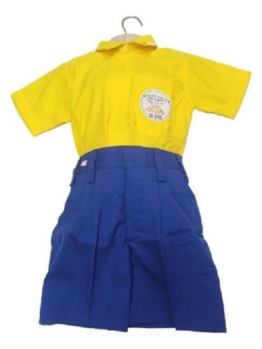 Girl Easy To Wear Short Sleeves Yellow And Blue School Uniform