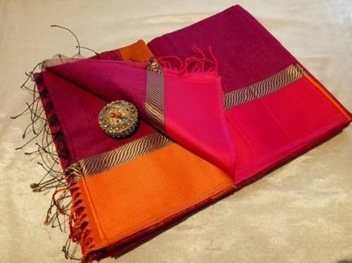 Summer Pink Plain Traditional Elegant Beautiful And Breathable Casual Wear Cotton Silk Saree