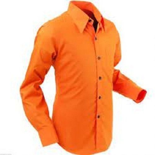 Simple And Stylish Look Orange Plain Full Sleeve Collar Neck Cotton Shirts For Men