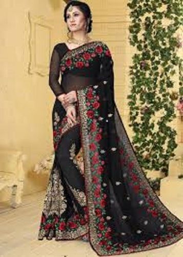 Party Wear High Quality Soft Smooth Comfortable Stylish And Light Weight Black Cotton Saree