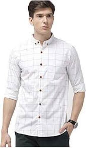 Line Print Full Sleeves Pure Cotton Breathable Casual White Shirt  Chest Size: 38-42