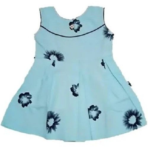 Fit And Comfortable Blue Printed Casual Wear Sleeveless Cotton Baby Girl Frock Age Group: 1 To 3 Years