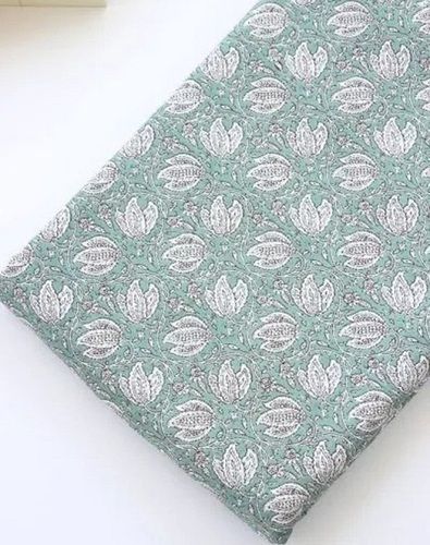 Plaid Light Green Color Soft Cotton Hand Block Printed Fabric For Making Cloths 