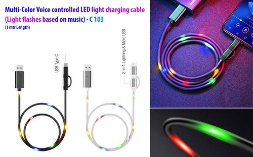 Black & White C103 A   Light Flashes Based On Music Voice Controlled Led Light Charging Cable (Multicolor) And 1 Mtr Length