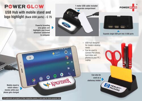 C75 A   Powerglow Usb Hub With Mobile Stand And Logo Highlight (Back Usb Ports)