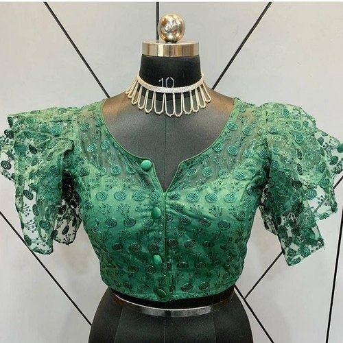 Indian Comfortable And Beautiful Green Coloured Ladies Designer Short Sleeves Blouse