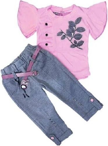 Comfortable Pink And Grey Colour Cotton Printed Pant And Top Set For Baby Girl Age Group: Upto 2 To 5Years