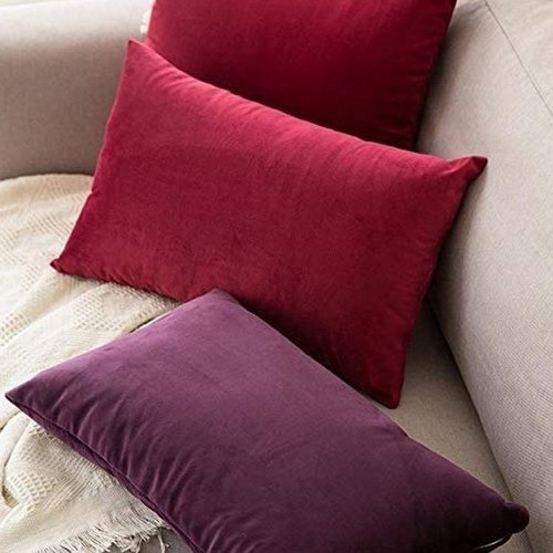 Cotton Pillow Cover - 15x25 Inches | Maroon and Purple Plain Pattern, Handwoven Design, Soft and Durable Fabric