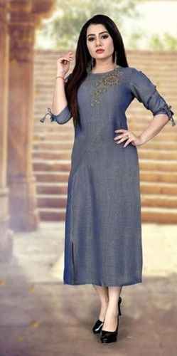 Women Comfortable And Breathable Skin Friendly Short Sleeves Plain Grey Kurti