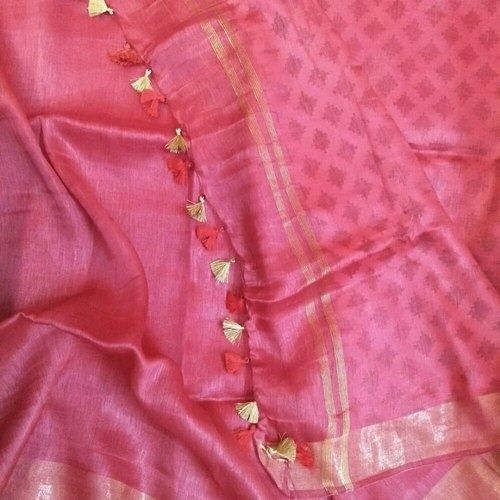 6 Meter Length Pink And Golden Traditional Wear Soft Silk Saree