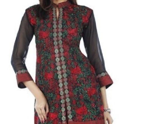 Casual Wear Comfortable Embroidered And Printed Designer Georgette Kurti For Ladies  Bust Size: 35-36 Inch (In)