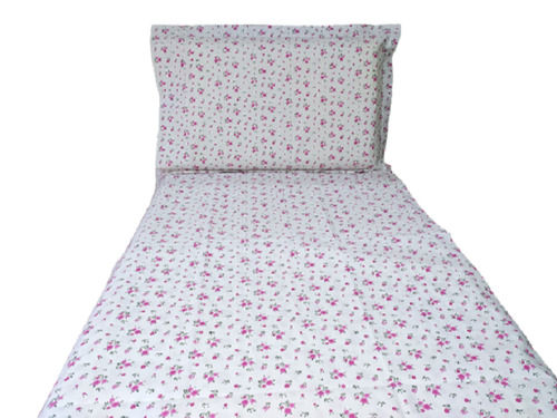  एक तकिये के कवर के साथ आरामदायक सफेद और गुलाबी प्रिंट वाली कॉटन सिंगल बेडशीट 
