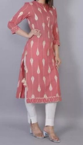 Designer And Comfortable Casual Wear Block Printed Collared Cotton Kurti For Ladies Bust Size: 35-36 Inch (In)