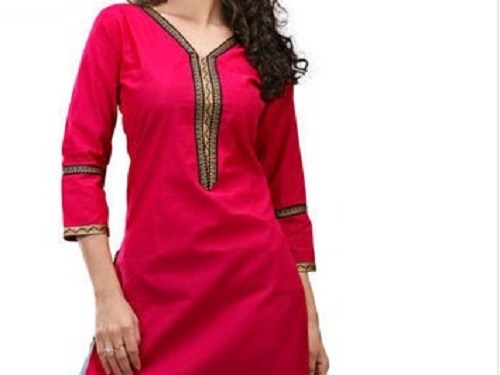 Cotton Kurti - Bust Size 35-36 Inch Length 32-34 Inch Pink Color | Anti-Wrinkle Breathable Lightweight Stylish V Neck Design Comfortable and Washable