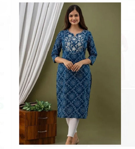 Washable And Comfortable Party Wear Blue Cotton Ladies Designer Suit