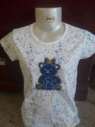 100% Cotton Fabric White And Blue Dotted Print Half Sleeves Comfortable To Wear Ladies Top