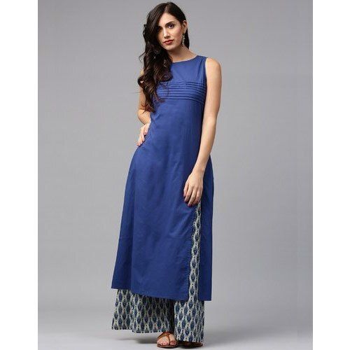 Ladies Comfortable Breathable Soft Smooth Easy To Wear Blue Plain Kurti Decoration Material: Paint