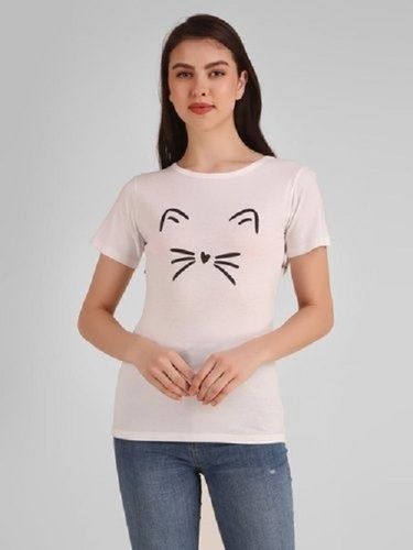 Light Pink Casual Wear Half Sleeves Round Neck Printed Ladies Cotton T Shirt  Age Group: Adults