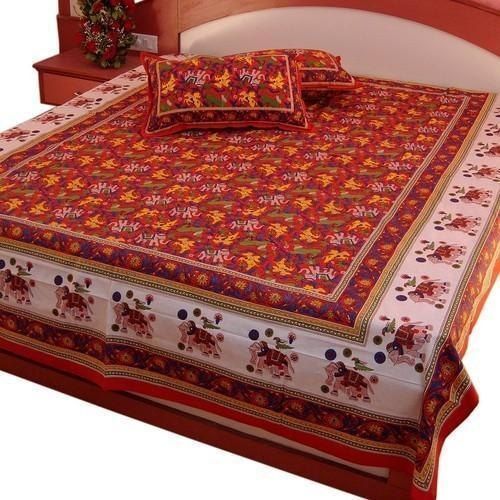 Premium Quality Cotton Printed Red Designer Double Bed Sheet With 2 Pillow Cover