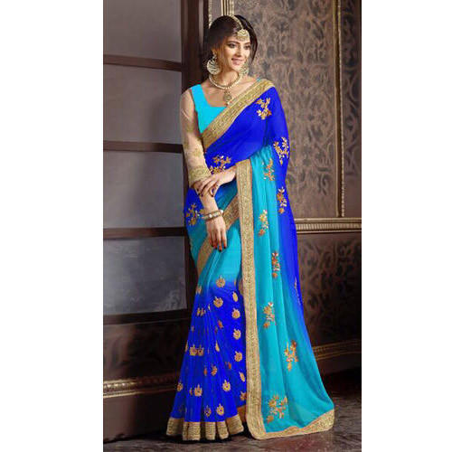 Plain Party Wear Ladies Royal Blue Satin Silk Saree, 5.5 m (separate blouse  piece) at Rs 725/piece in Surat