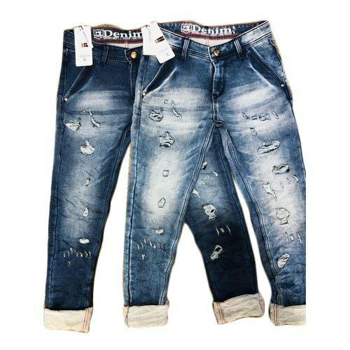 Breathable 100% Original Products Medium Shade With Light Fade Blue Mena  S Ripped Jeans