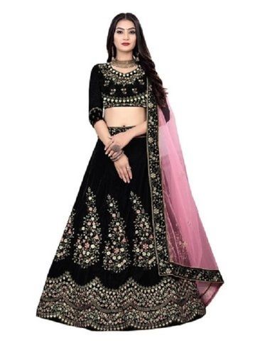 Black Ladies Stunning And Stylish Embroidered Bridal Red Lehenga Choli 