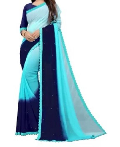 Light In Weight Sky Blue Color Breathable And Washable Silk Embroider Designer Cotton Saree