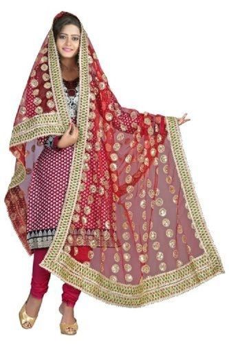 Light Weight Elegant Look Easy To Carry Fashionable Red Net Dupatta Decoration Material: Paint