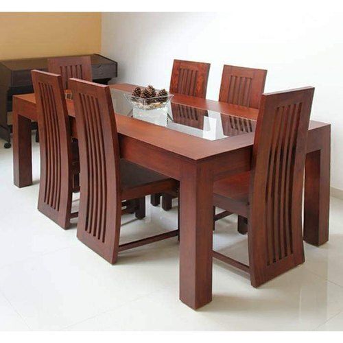 Long Durable And Termite Resistance Dark Brown Wooden Dining Table Set