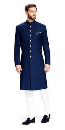 Blue Men'S Royal Ethnic Traditional Premium Quality Sherwani With Silver Buttons 