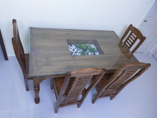 Termite Resistance Long Durable Easy To Clean Brown Wooden Dining Table Set 