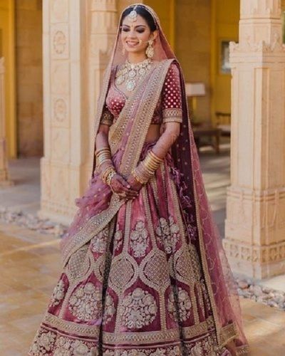 Wine Women Fashionable Beautiful And Stylish Look Thread Work Pink Lehenga Choli 