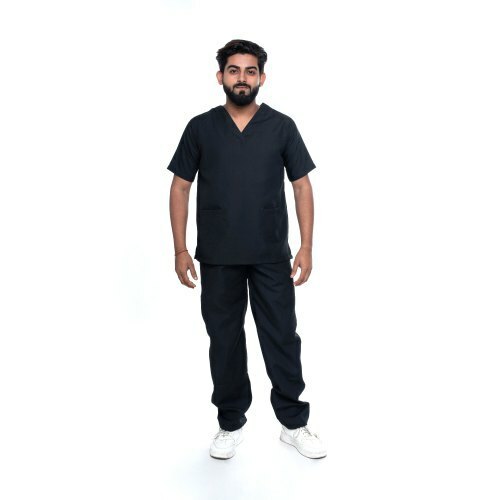 Black Scrub Suit Medical Scrub Top And Bottom Uniform Set For Health