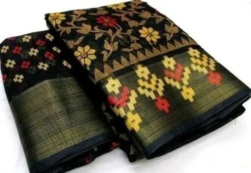 Winter Black Colour Casual Wear Strip Printed Designer Cotton Saree 6.3 Meter Length 