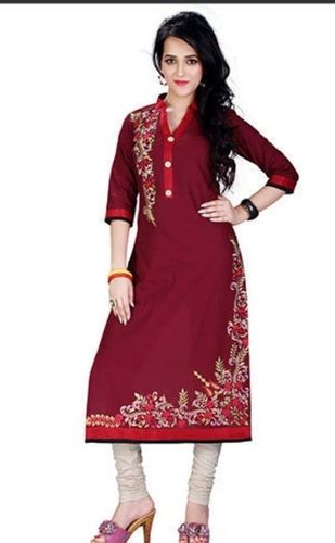 Ladies Comfortable And Breathable Short Sleeves V-Neck Red Printed Casual Kurti Bust Size: 38  Centimeter (Cm)