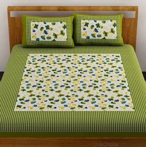 Quick Dry Light Wight Comfortable Flower Printed Green Cotton Bed Sheets With To Pillow Covers