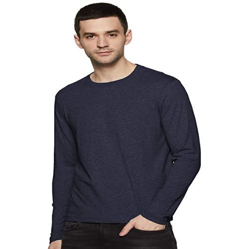 Machine Washable Long Sleeve Blue Color Van Heusen Athleisure Men'S Regular Fit T Shirt Round Neck T Shirt  Age Group: Audelt