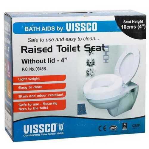 White Raised Toilet Seat Without Lid, 4 Inch/ 10 Cm Seat Height, Stain And Odour Resistant