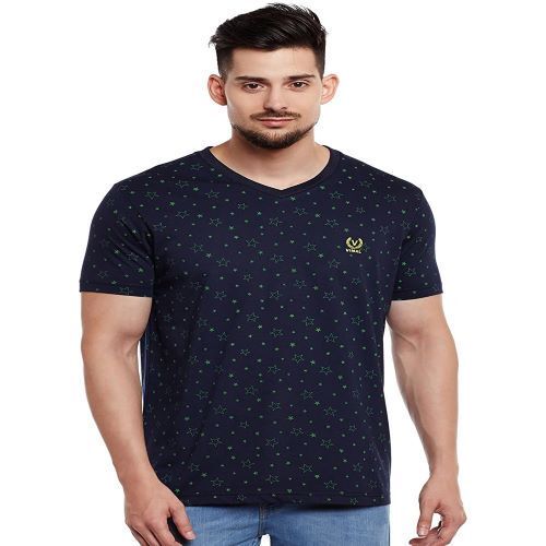 Regular Fit Hand Washable With Half Sleeves Vimal Jonney Printed Black V Neck Cotton Tshirt For Men