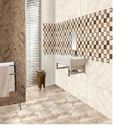 Beige Easy To Clean Crack And Scratch Resistance Glossy Fine Finish Bathroom Wall Tiles